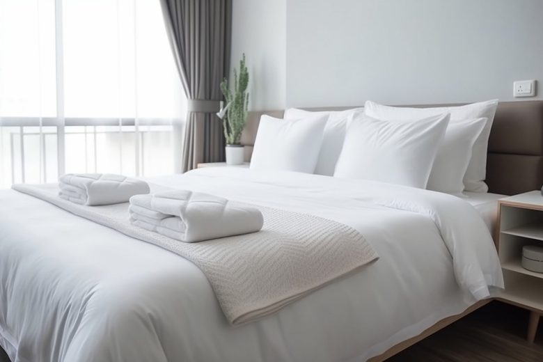 Hotel Bed With White Linens